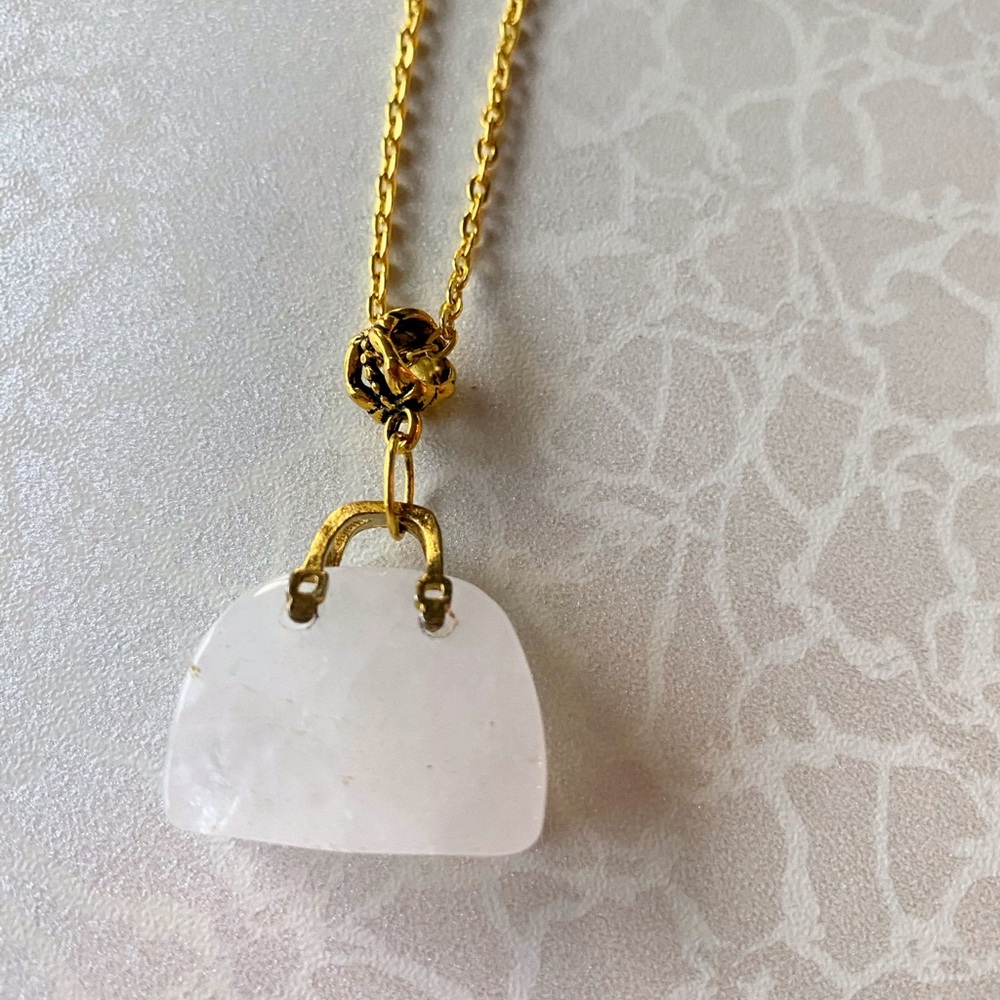 Elegant White Quartz Gemstone Purse Pendant Necklace